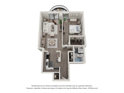 Floor plan for 1 bed, 1 bath, 750 sqft